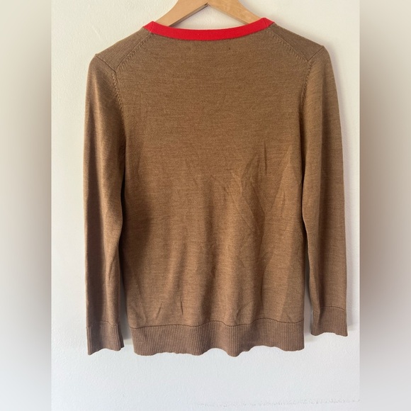 Coach Wool Tan With Red Trim Button-Up V-Neck Knit Cardigan Sweater Size Small - Picture 6 of 8